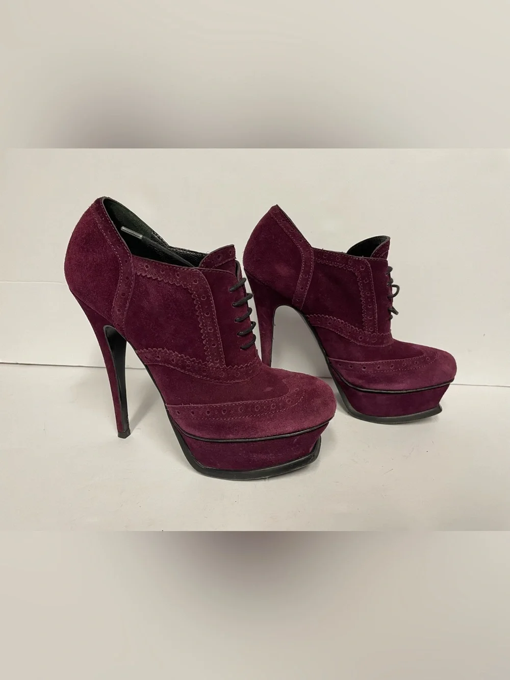 Vintage YSL Yves Saint Laurent suede ankle boots pumps bootie purple violet 36